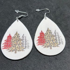 Earrings winter Christmas tree vegan leather